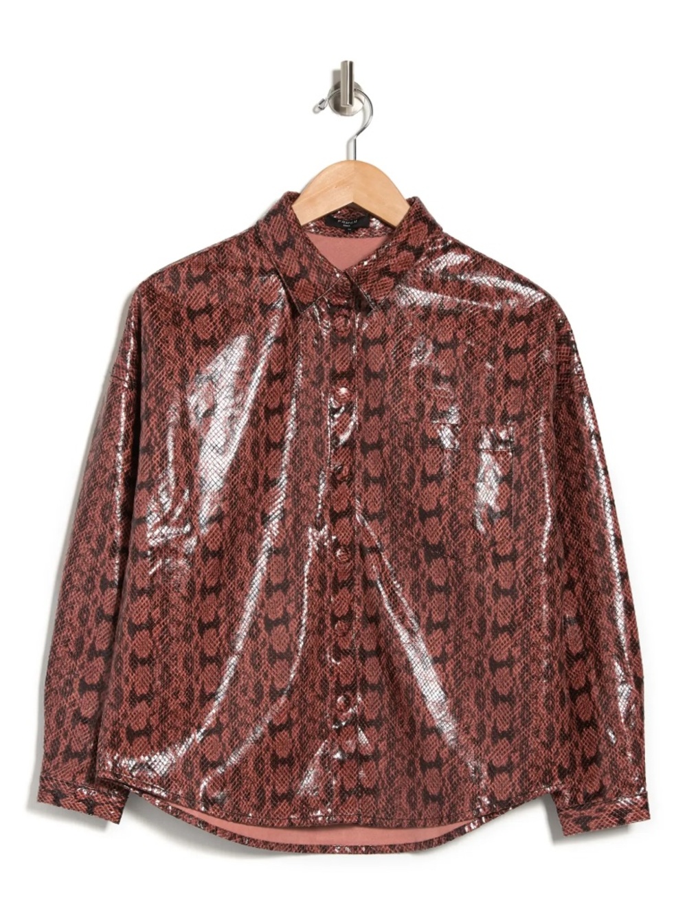 FRNCH Cala Snake Print Button Down Shirt red brown